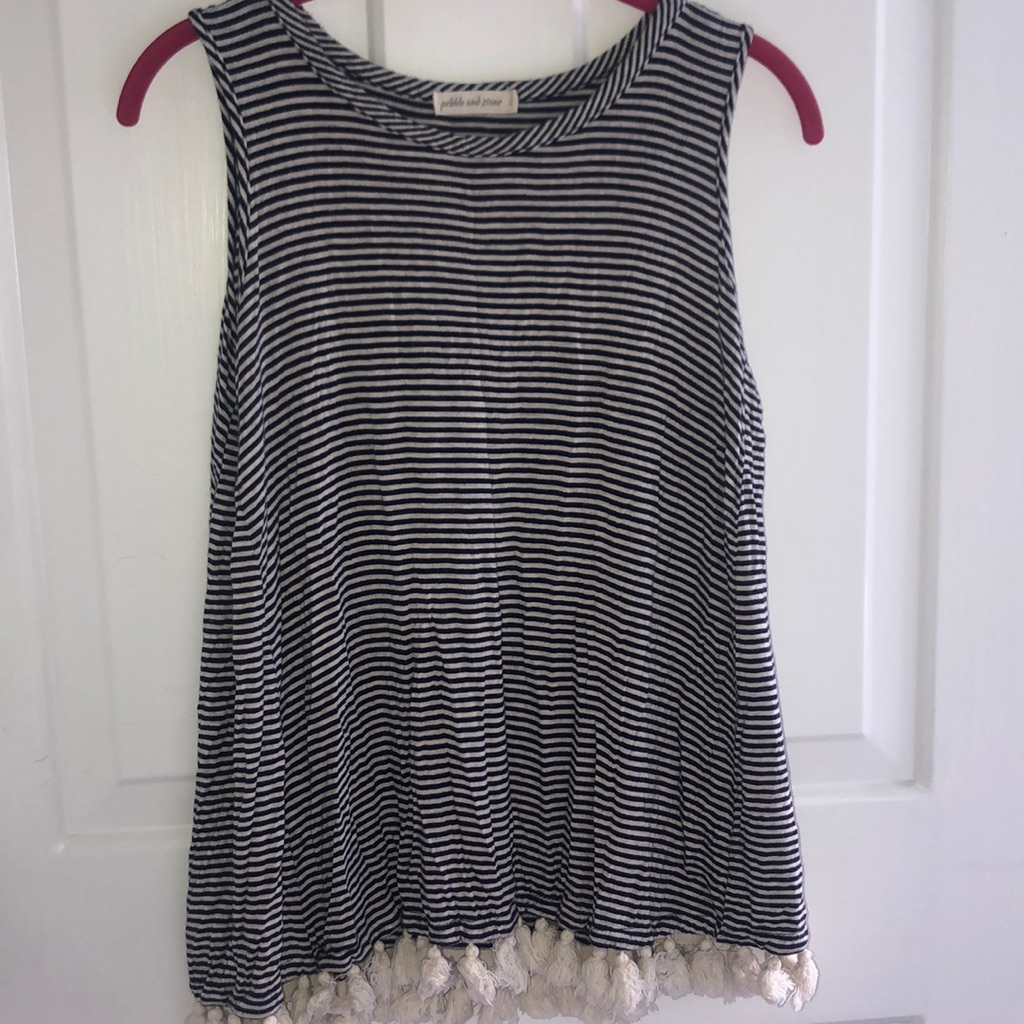 Navy/White Shirt With Tassels